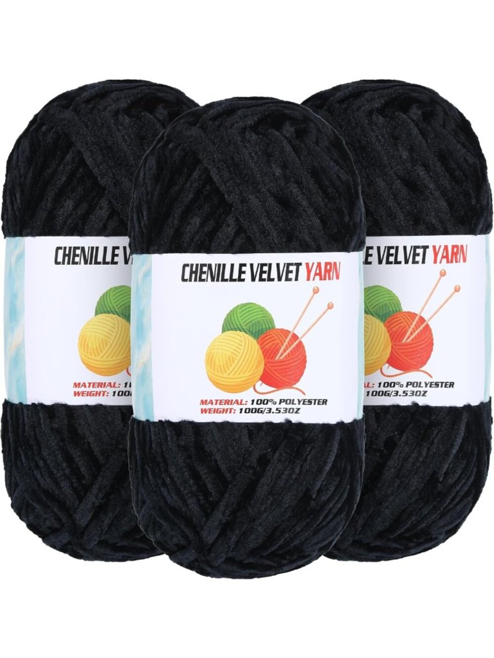 Soft Velvet Chenille Chunky Yarn - 3 Pack, Ideal for Crocheting & Knitting